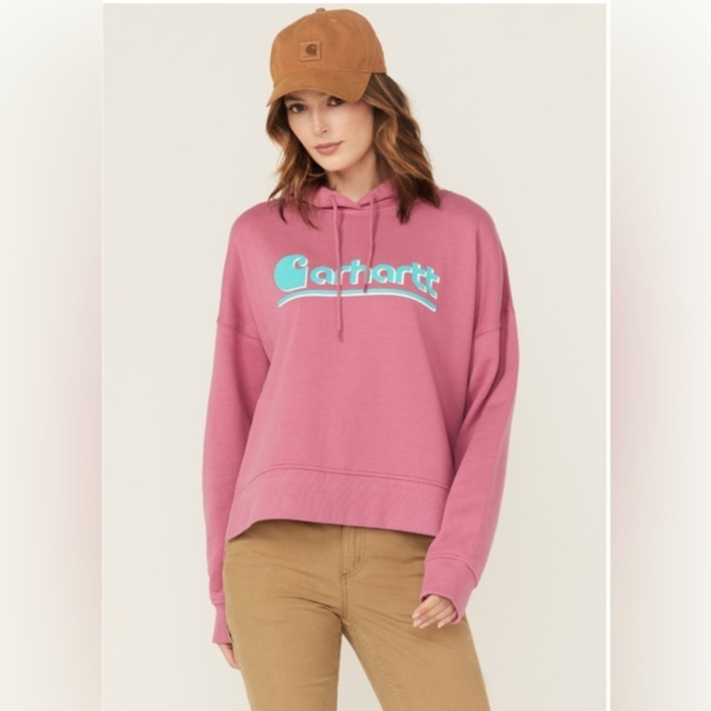 NEW CARHARTT PINK TENCEL™ FIBER SERIES LOOSE FIT GRAPHIC SOFT HOODIE SZ SMALL